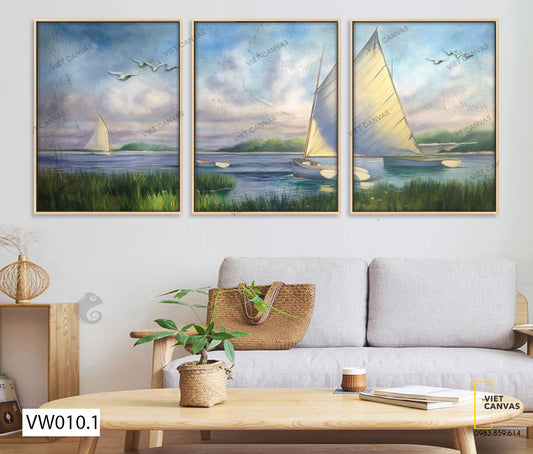 Bộ 3 Tranh Những Chiếc Thuyền Trên Sông - VW010.1