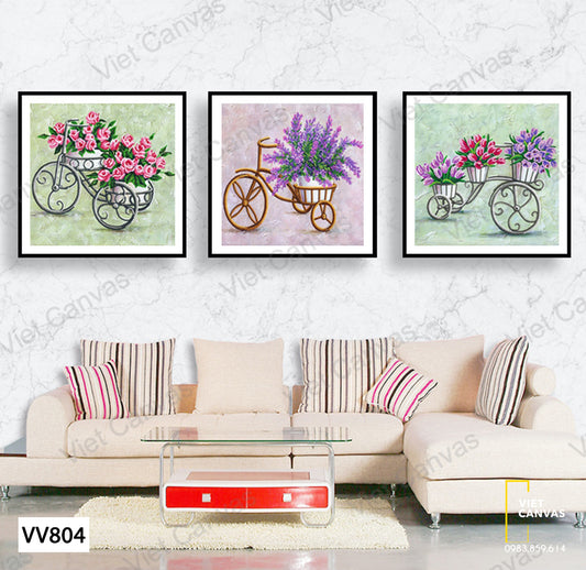 Bộ 3 Tranh Những Chiếc Xe Đạp Chở Hoa - VV804