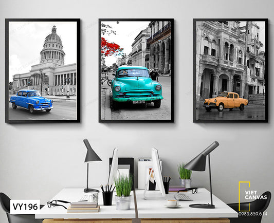 Bộ 3 Tranh Những Chiếc Xe Ôtô Trên Phố - VY196