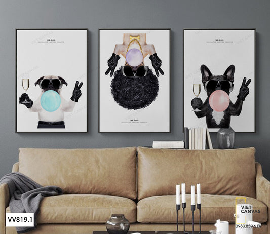 Bộ 3 Tranh Những Chú Chó Đeo Kính - VV819.1