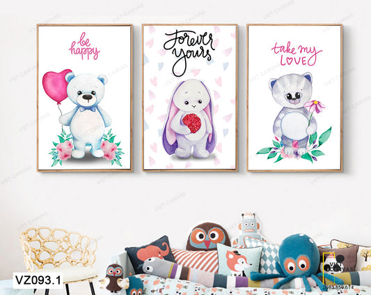 Bộ 3 Tranh Những Chú Gấu Đáng Yêu - VZ093.1