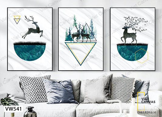 Bộ 3 Tranh Những Chú Hươu Trên Đồng Xanh - VW541