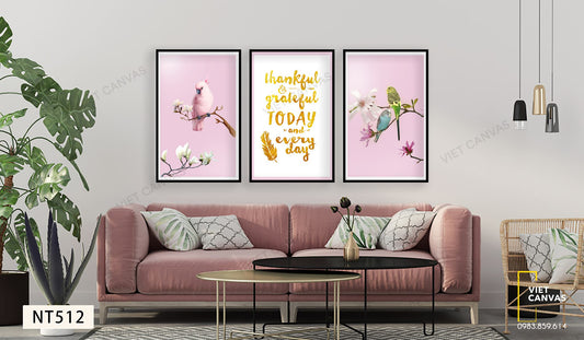 Bộ 3 Tranh Những Chú Vẹt Sắc Màu Và Quotes - NT512