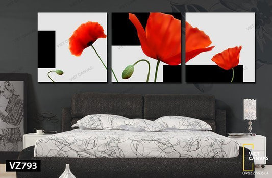 Bộ 3 Tranh Những Đóa Hoa Đỏ Rực - VZ793