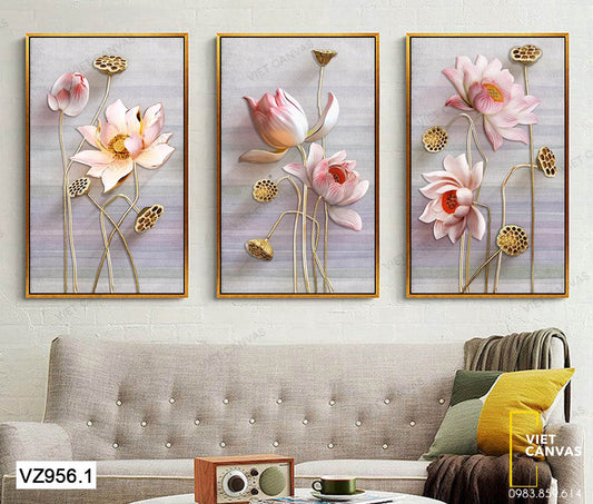 Bộ 3 Tranh Những Đóa Sen Hồng - VZ956.1