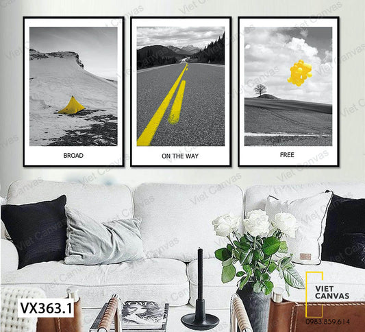 Bộ 3 Tranh Núi, Con Đường Và Bầu Trời - VX363.1