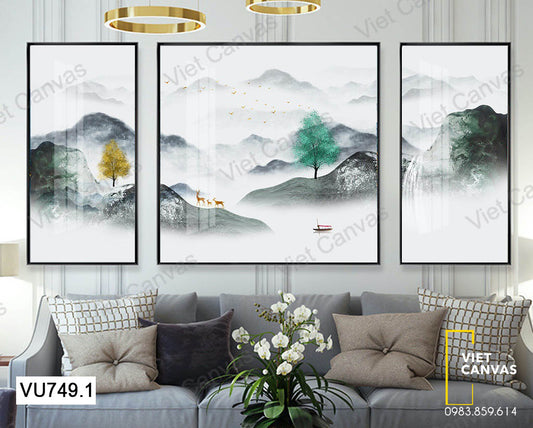 Bộ 3 Tranh Núi Non Và Mây - VU749.1