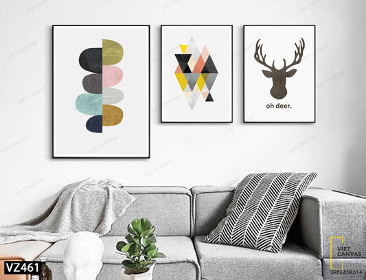 Bộ 3 Tranh Trừu Tượng Và Hươu - VZ461