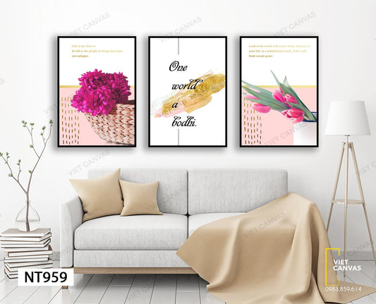 Bộ 3 Tranh Cành Hoa Và Quotes - NT959