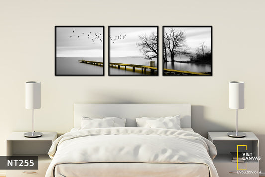 Bộ 3 Tranh Phía Cuối Cây Cầu Và Đàn Chim - NT255