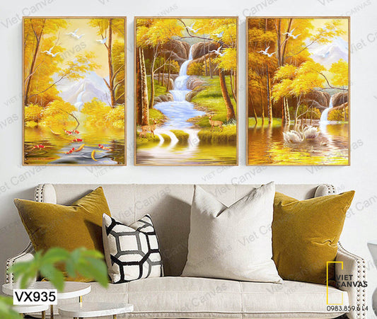 Bộ 3 Tranh Phong Cảnh Suối Rừng - VX935