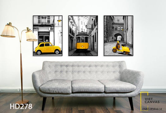 Bộ 3 Tranh Phương Tiện Màu Vàng - HD278