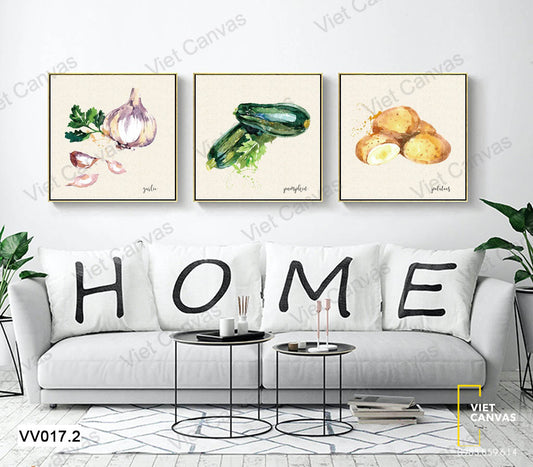 Bộ 3 Tranh Bí Ngô, Tỏi Và Khoai Tây - VV017.2