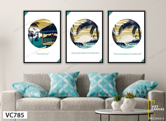 Bộ 3 Tranh Cảnh Biển Chiều Hoàng Hôn - VC785