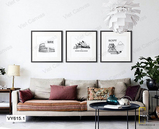 Bộ 3 Tranh Rome , Sysney Opera House Và Egypt - VY615.1