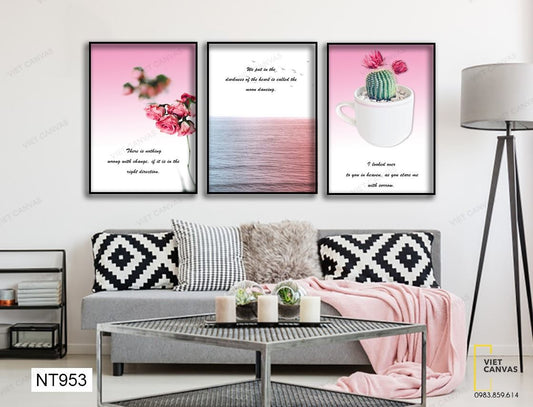 Bộ 3 Tranh Hoa Hồng, Xương Rồng Và Biển Cả - NT953