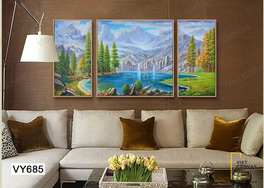 Bộ 3 Tranh Rừng Núi Và Hồ Nước Xanh - VY685