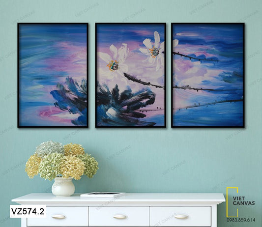 Bộ 3 Tranh Sắc Hoa Trắng Thanh Tao - VZ574.2