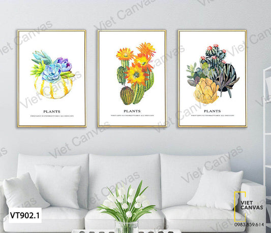 Bộ 3 Tranh Sen Đá Và Xương Rồng - VT902.1