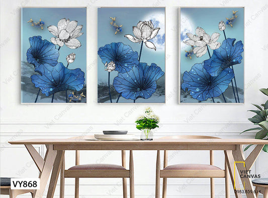 Bộ 3 Tranh Sen Dưới Ánh Trăng - VY868