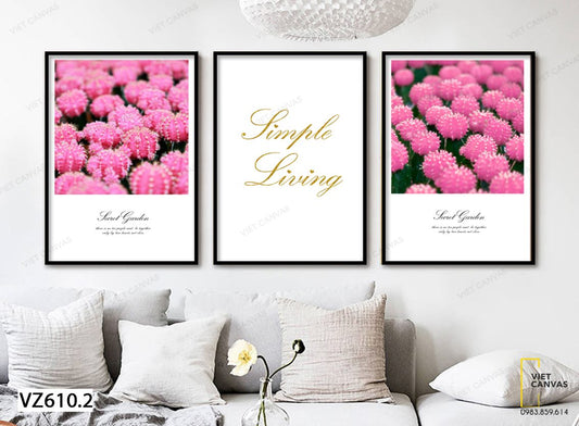 Bộ 3 Tranh Vườn Hoa Nở Và Quotes - VZ610.2