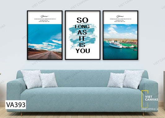 Bộ 3 Tranh Bầu Trời Xanh Và Quotes So Long As It Is You - VA393