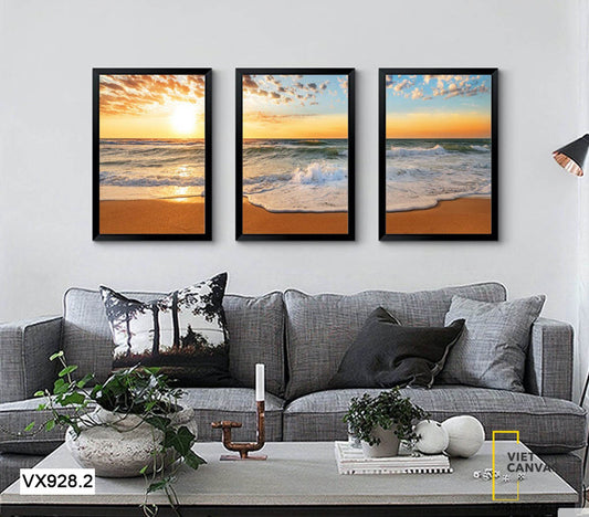 Bộ 3 Tranh Sóng, Biển Chiều Hoàng Hôn - VX928.2