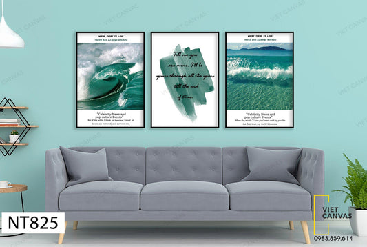 Bộ 3 Tranh Sóng Biển Cuồn Cuộn Và Quotes - NT825