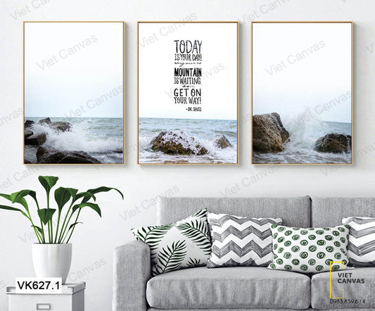 Bộ 3 Tranh Sóng Biển Và Quotes - VK627.1