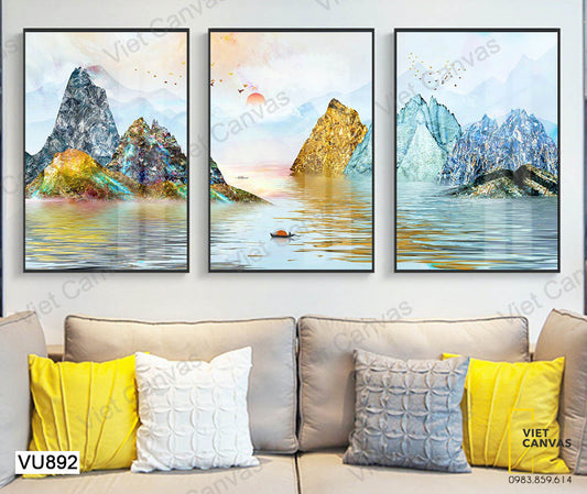 Bộ 3 Tranh Sông Và Núi Đá - VU892