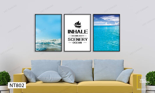 Bộ 3 Tranh Sóng Biển Và Quotes - NT802