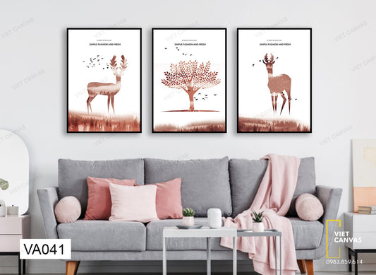 Bộ 3 Tranh Hươu Và Cây - VA041