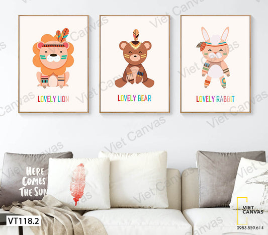 Bộ 3 Tranh Sư Tử, Gấu Và Thỏ - VT118.2