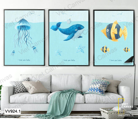 Bộ 3 Tranh Sứa Và Cá Biển - VV924.1