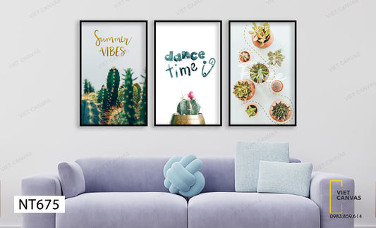 Bộ 3 Tranh Xương Rồng Xanh Mát - NT675