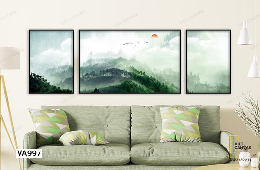 Bộ 3 Tranh Sương Sớm Trên Đồi - VA997