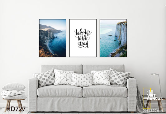 Bộ 3 Tranh Biển Xanh Và Quotes Take Me To The Ocean - HD727
