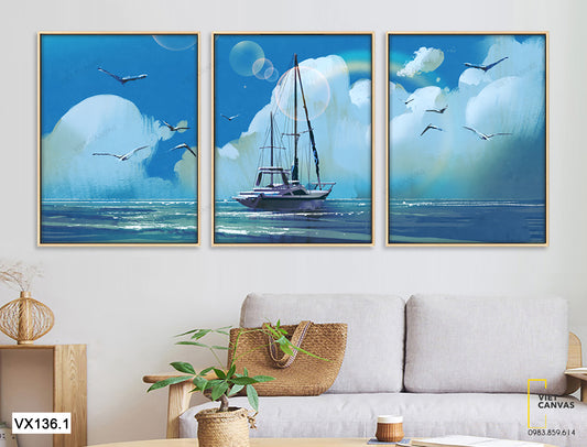 Bộ 2 Tranh Tàu Thuyền Trên Biển - VX136.1