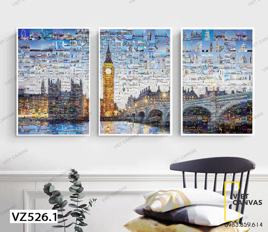 Bộ 3 Tranh Tháp Đồng Hồ Big Ben - VZ526.1