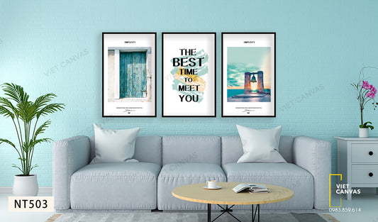 Bộ 3 Tranh Khung Cửa Sổ, Chuông Trời Và Quotes The Best Time To Meet You - NT503