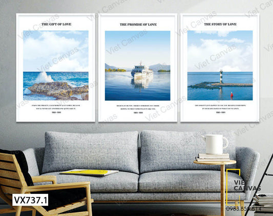 Bộ 3 Tranh Con Thuyền Và Bờ Biển - VX737.1