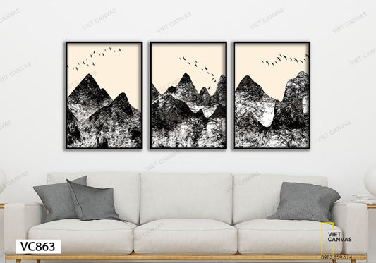 Bộ 3 Tranh Thiên Nhiên Trắng Đen - VC863