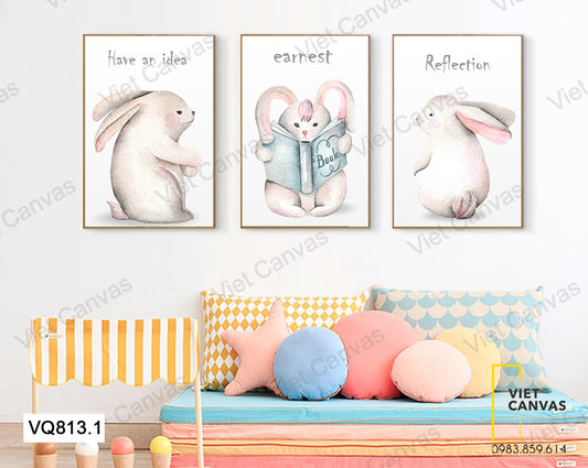 Bộ 3 Tranh Thỏ Đọc Sách - VQ813.1