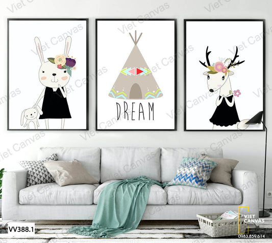 Bộ 3 Tranh Thỏ Và Hươu - VV388.1
