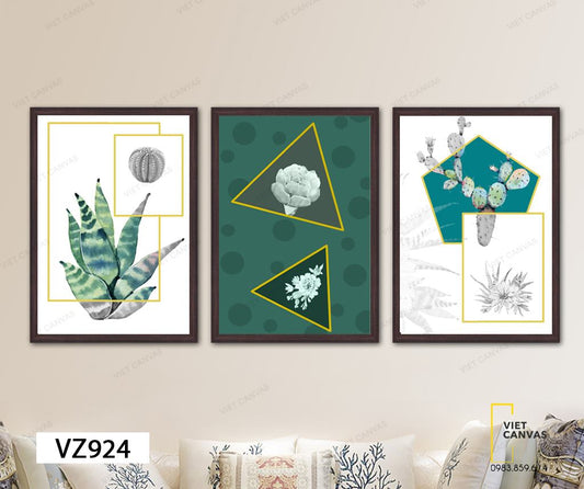 Bộ 3 Tranh Xương Rồng Và Sen Đá - VZ924