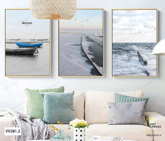 Bộ 3 Tranh Ghe Thuyền Và Bãi Biển - VV281.2