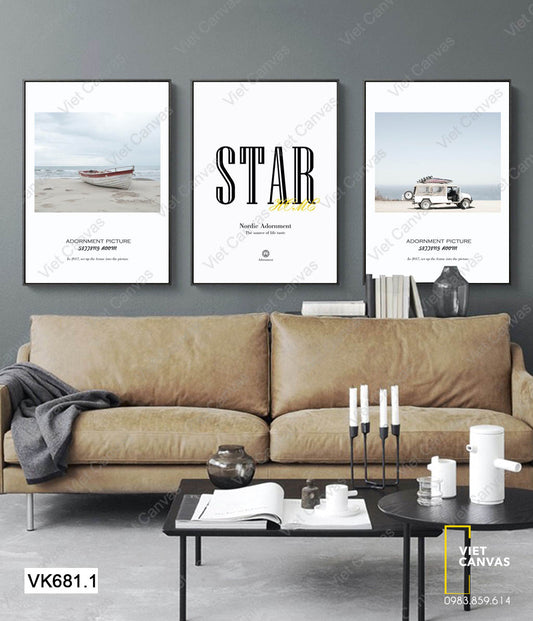 Bộ 3 Tranh Quotes, Thuyền Và Xe Hơi - VK681.1