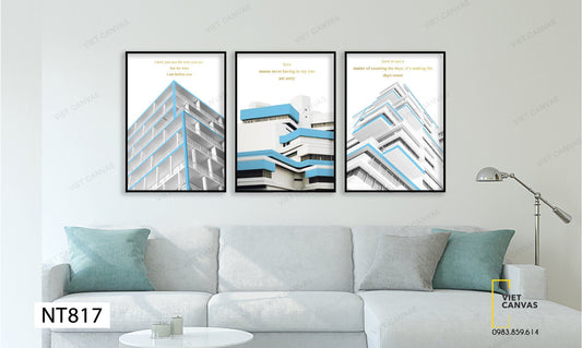 Bộ 3 Tranh Tòa Nhà Trắng Xanh - NT817