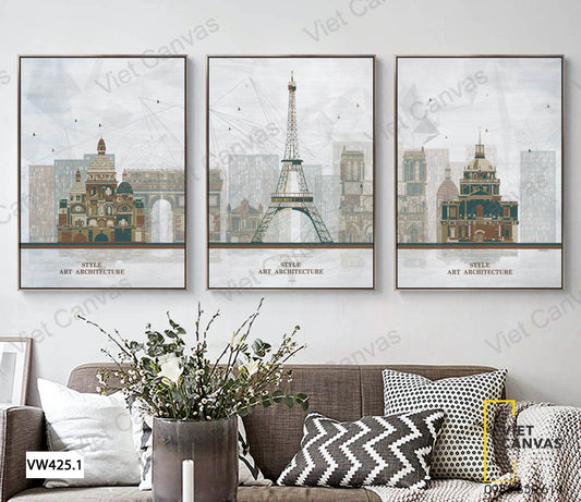 Bộ 3 Tranh Tòa Nhà Và Tháp Paris - VW425.1