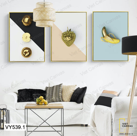 Bộ 3 Tranh Trái Cây, Táo, Dâu Và Chuối - VY539.1